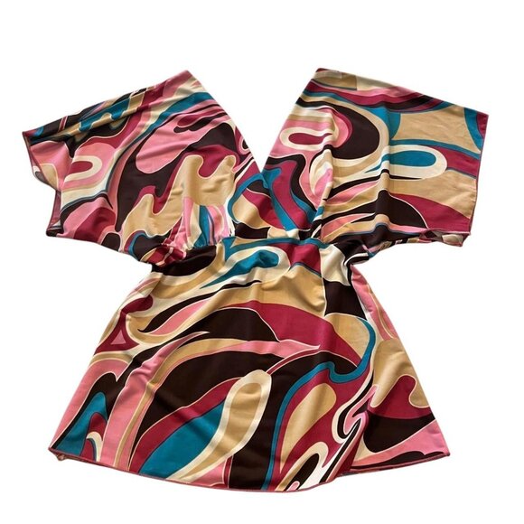 Vintage rave Pink and brown swirl patterned top size medium #y2k #swirl - Picture 1 of 3